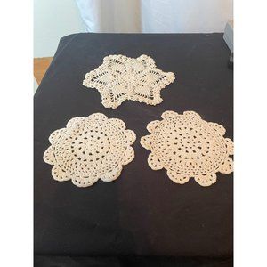 Vintage Doilies Hand Crocheted White Lot of 3 EUC